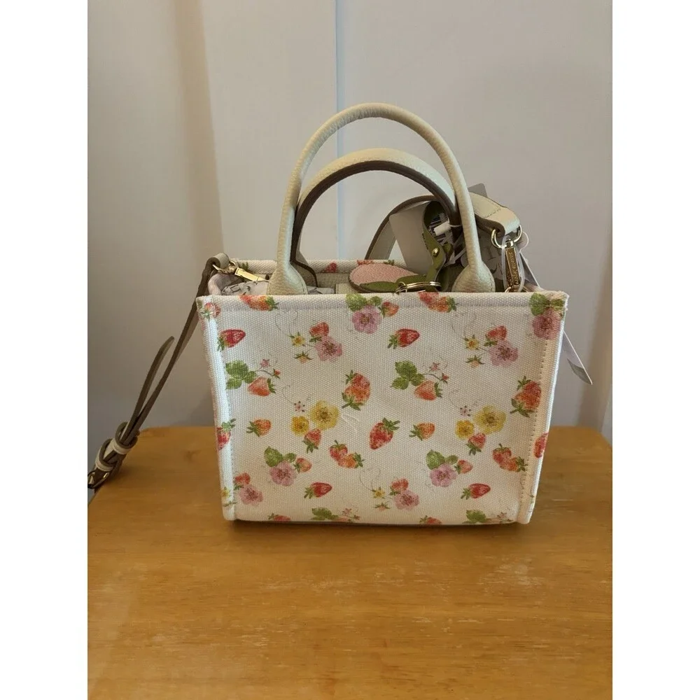 NWT Nanette Lepore Strawberry Convertible Satchel Floral Print AirTag Charm